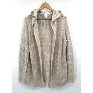 Sigrid Olsen Women XL Open Knit Cardigan Linen Cotton Hooded Coastal Beach Prep